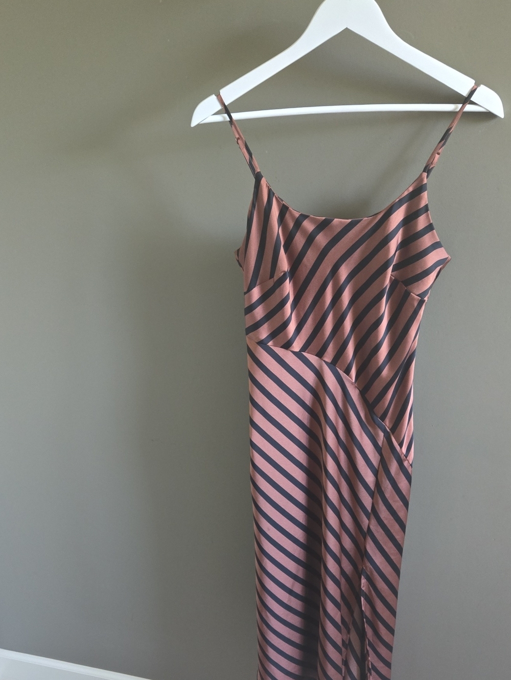 Striped Copper and Black Spaghetti Strap Midi Dress